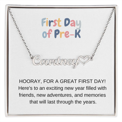 First Day of Pre-K Name Necklace with Heart-[Heartfelt Family Gift]