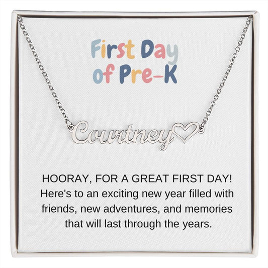 First Day of Pre-K Name Necklace with Heart-[Heartfelt Family Gift]