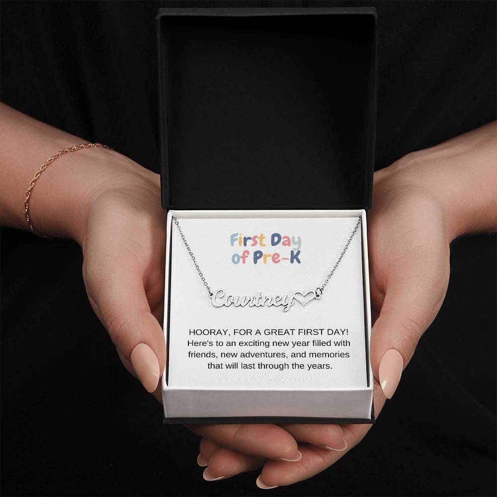 First Day of Pre-K Name Necklace with Heart-[Heartfelt Family Gift]