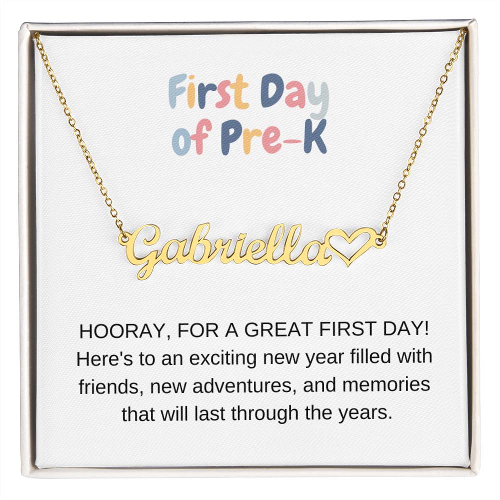 First Day of Pre-K Name Necklace with Heart-[Heartfelt Family Gift]
