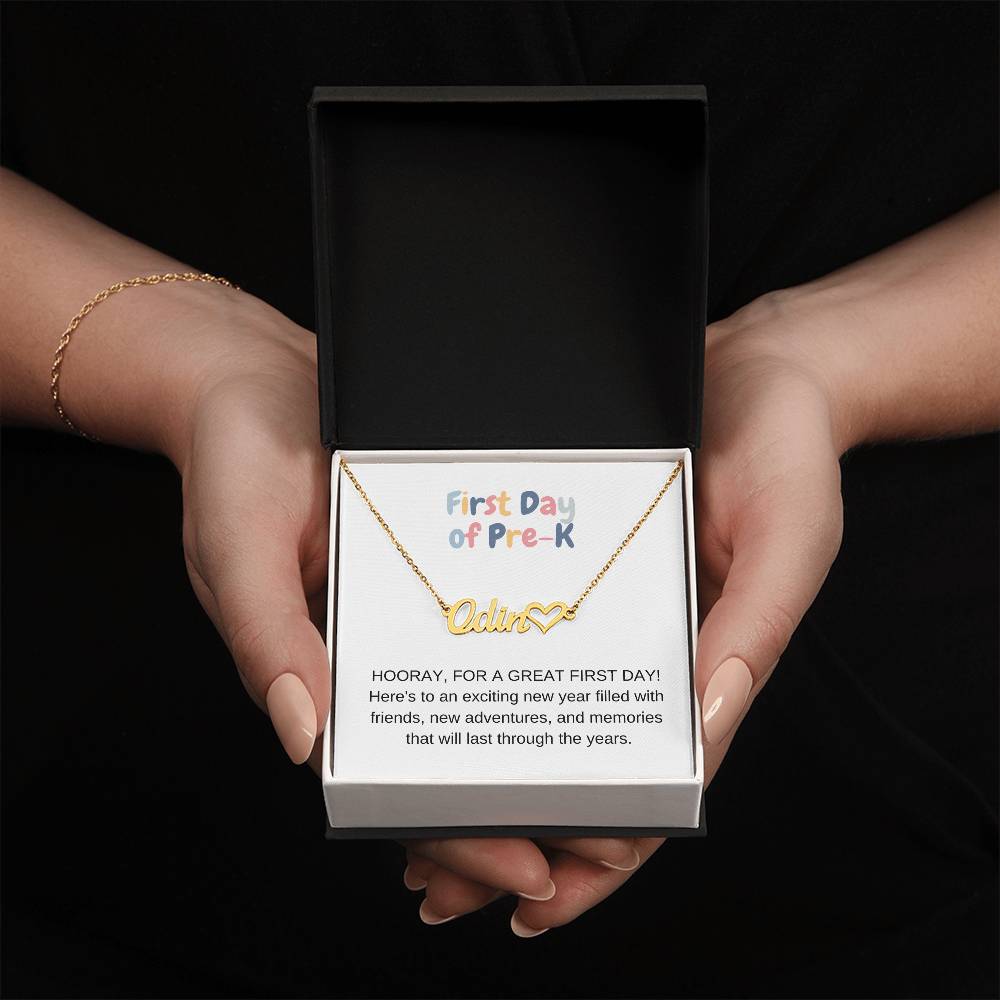 First Day of Pre-K Name Necklace with Heart-[Heartfelt Family Gift]