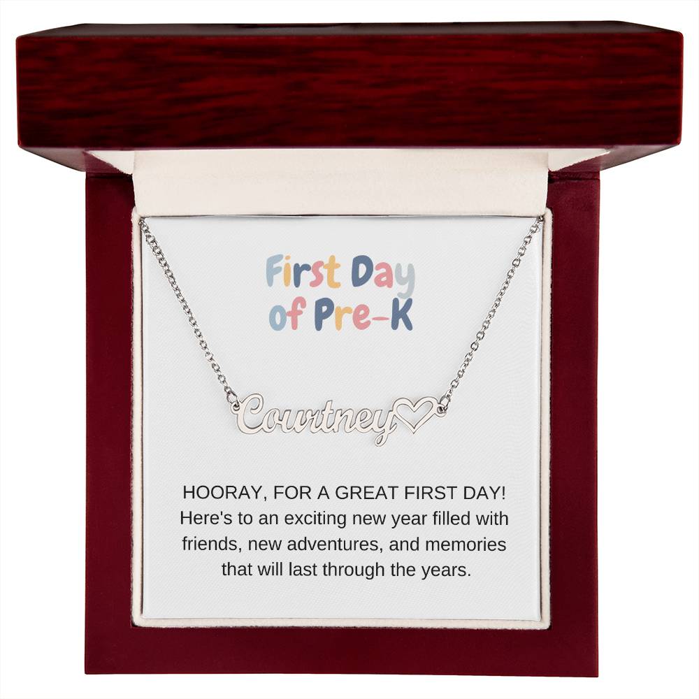 First Day of Pre-K Name Necklace with Heart-[Heartfelt Family Gift]