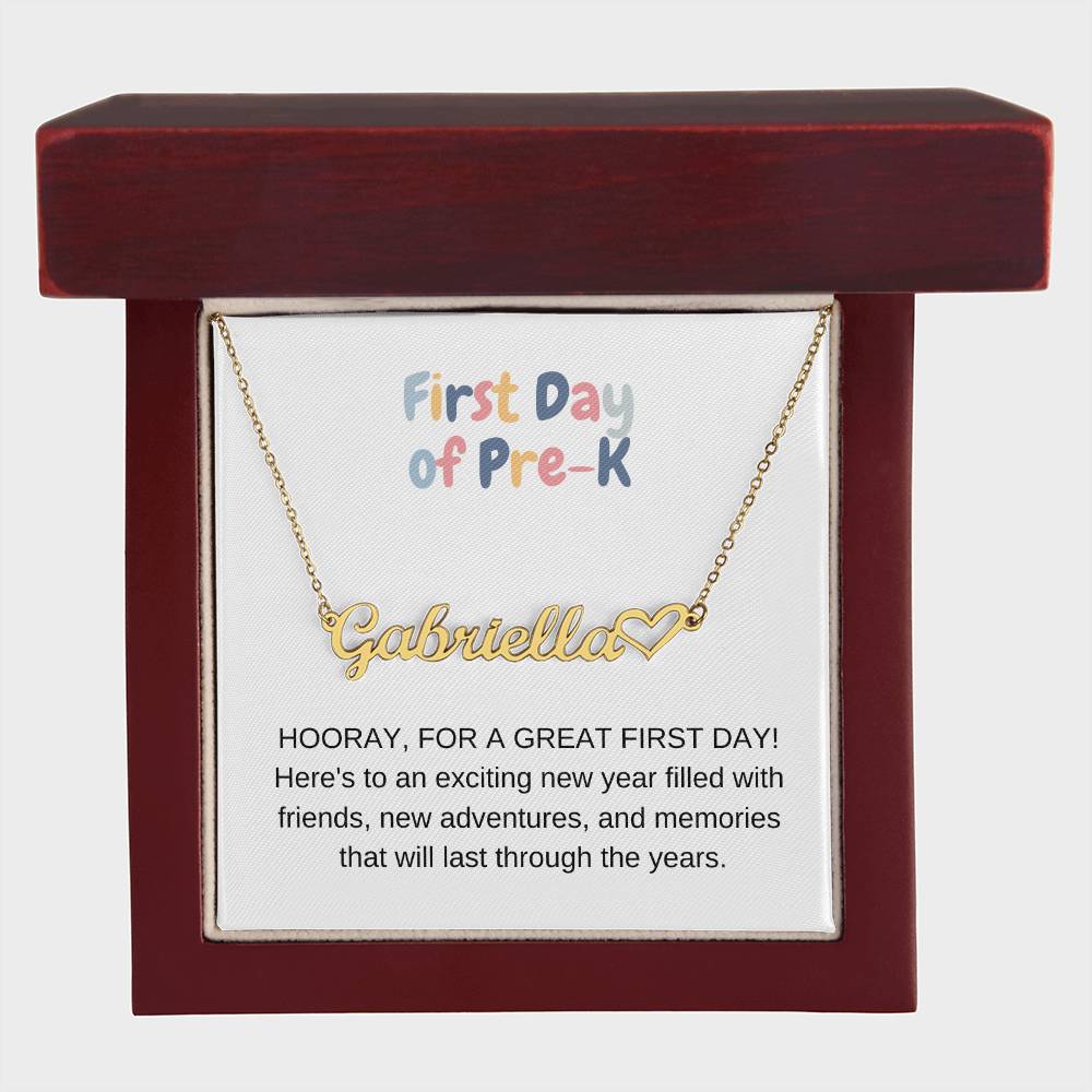 First Day of Pre-K Name Necklace with Heart-[Heartfelt Family Gift]