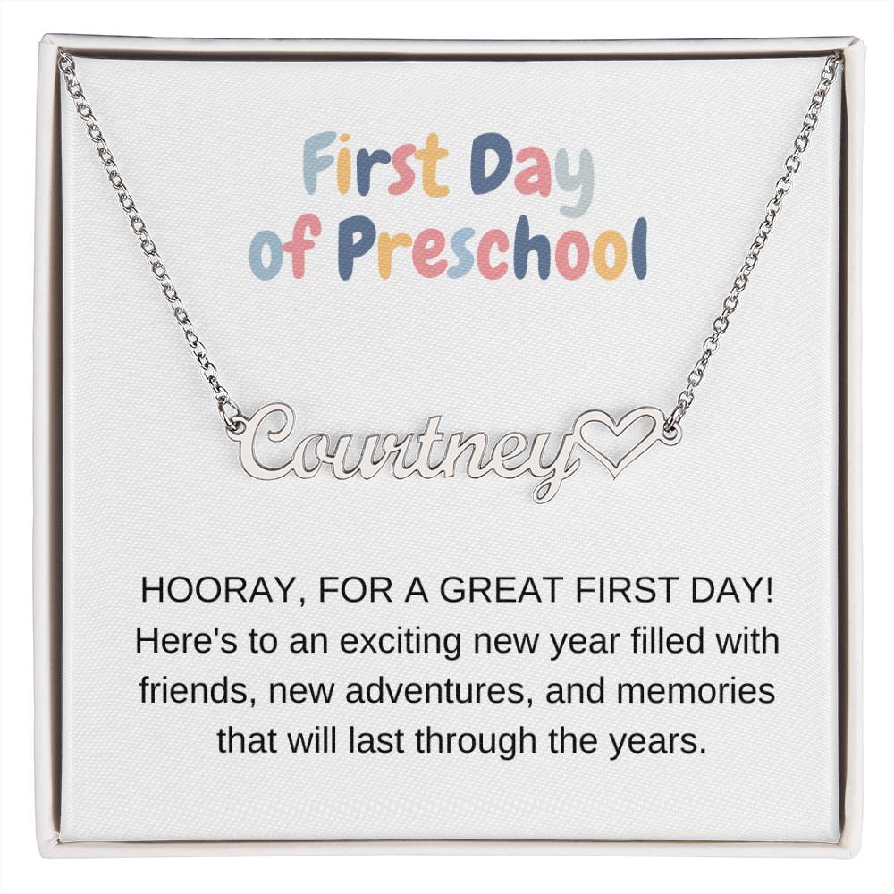 First Day of Preschool Name Necklace with Heart-[Heartfelt Family Gift]