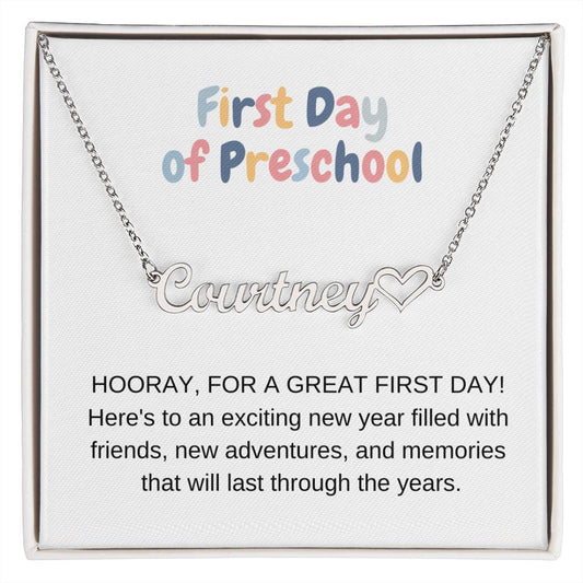 First Day of Preschool Name Necklace with Heart-[Heartfelt Family Gift]
