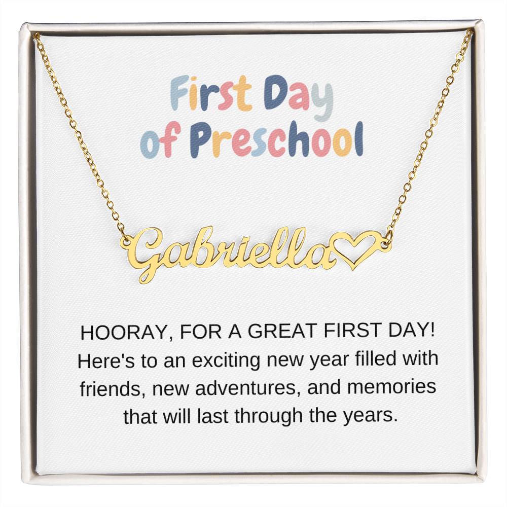 First Day of Preschool Name Necklace with Heart-[Heartfelt Family Gift]