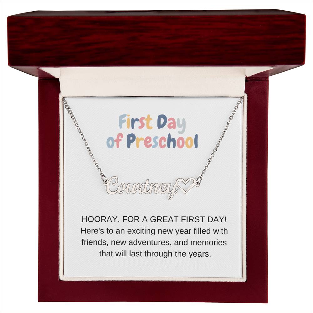First Day of Preschool Name Necklace with Heart-[Heartfelt Family Gift]