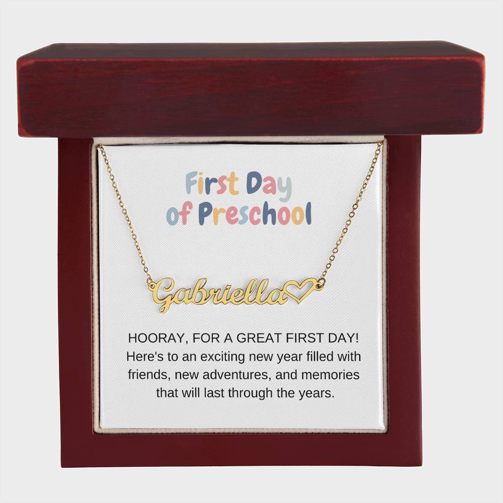 First Day of Preschool Name Necklace with Heart-[Heartfelt Family Gift]