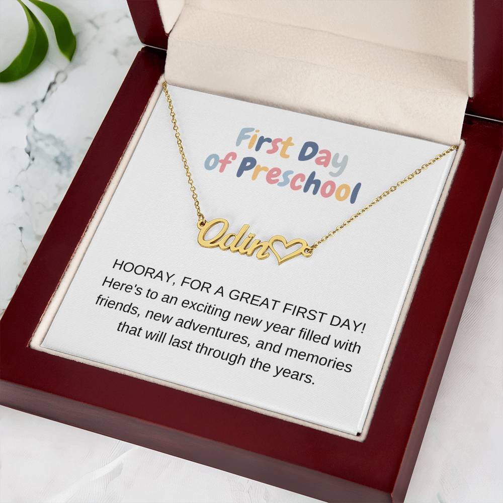 First Day of Preschool Name Necklace with Heart-[Heartfelt Family Gift]