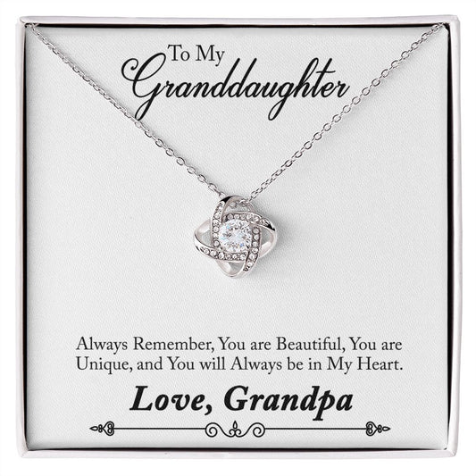 Granddaughter Always in My Heart Love Knot Necklace-[Heartfelt Family Gift]