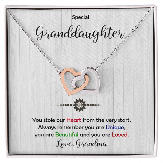 Granddaughter - Beautiful and Loved - Interlocking Heart Necklace-[Heartfelt Family Gift]