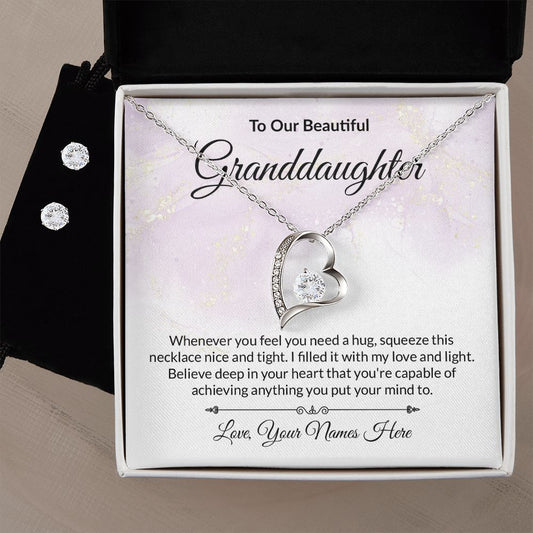 Granddaughter Heart Necklace and Earring Set-[Heartfelt Family Gift]