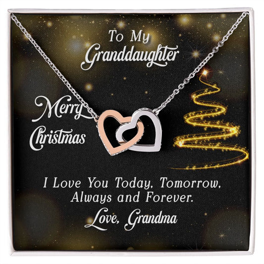 Granddaughter Merry Christmas Interlocking Heart Necklace-[Heartfelt Family Gift]