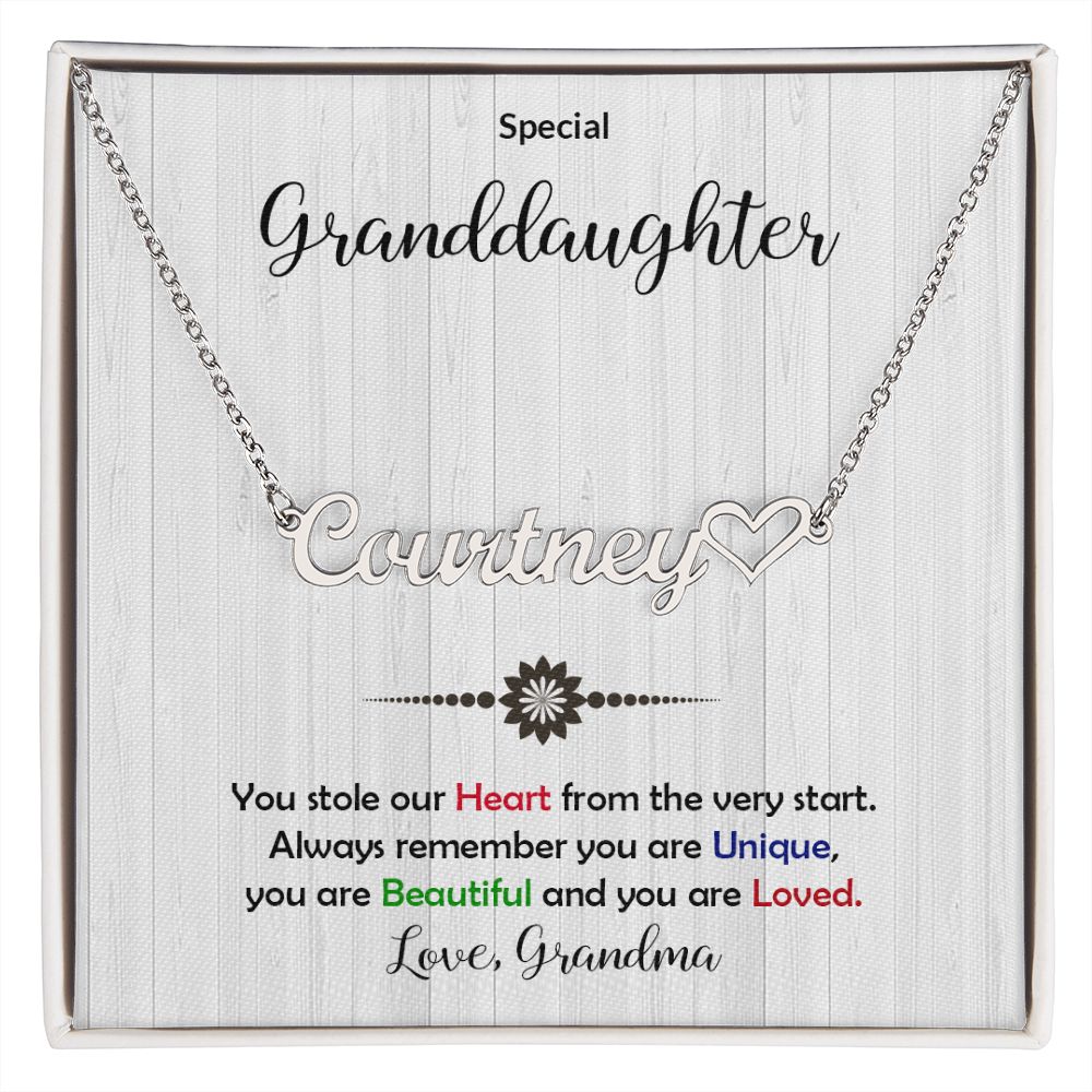 Granddaughter You Stole My Heart Personalized Name Necklace With Heart-[Heartfelt Family Gift]