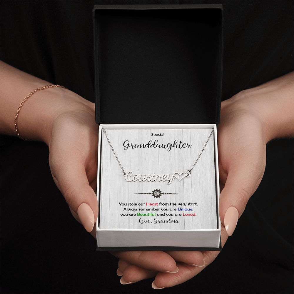 Granddaughter You Stole My Heart Personalized Name Necklace With Heart-[Heartfelt Family Gift]