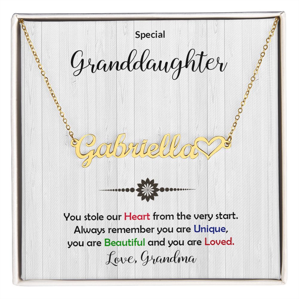 Granddaughter You Stole My Heart Personalized Name Necklace With Heart-[Heartfelt Family Gift]