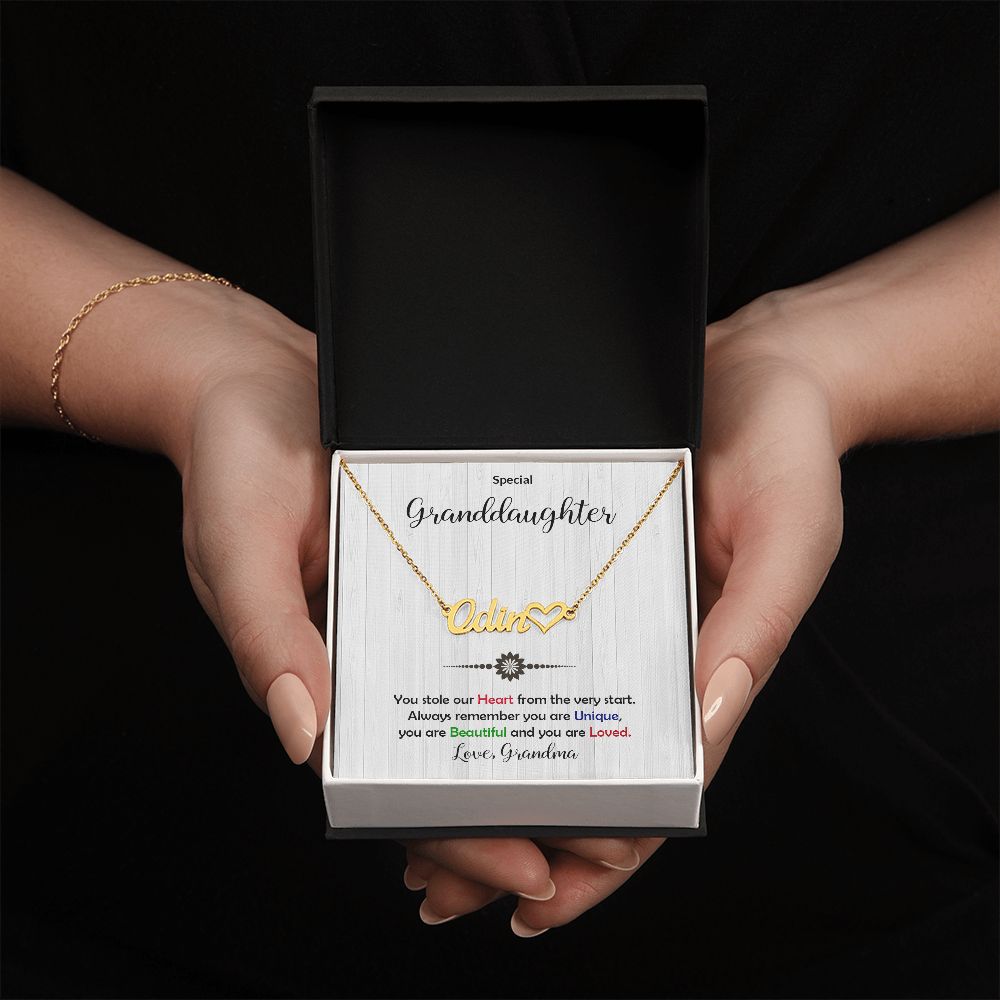Granddaughter You Stole My Heart Personalized Name Necklace With Heart-[Heartfelt Family Gift]