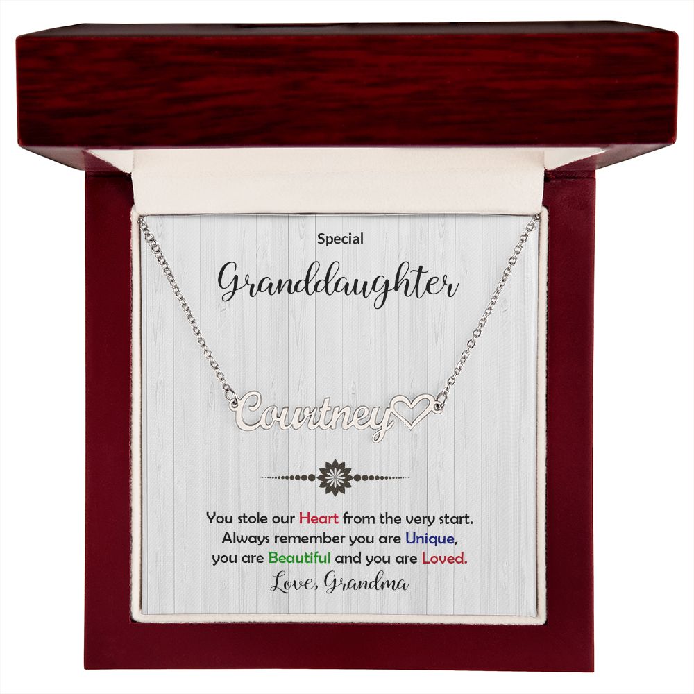 Granddaughter You Stole My Heart Personalized Name Necklace With Heart-[Heartfelt Family Gift]