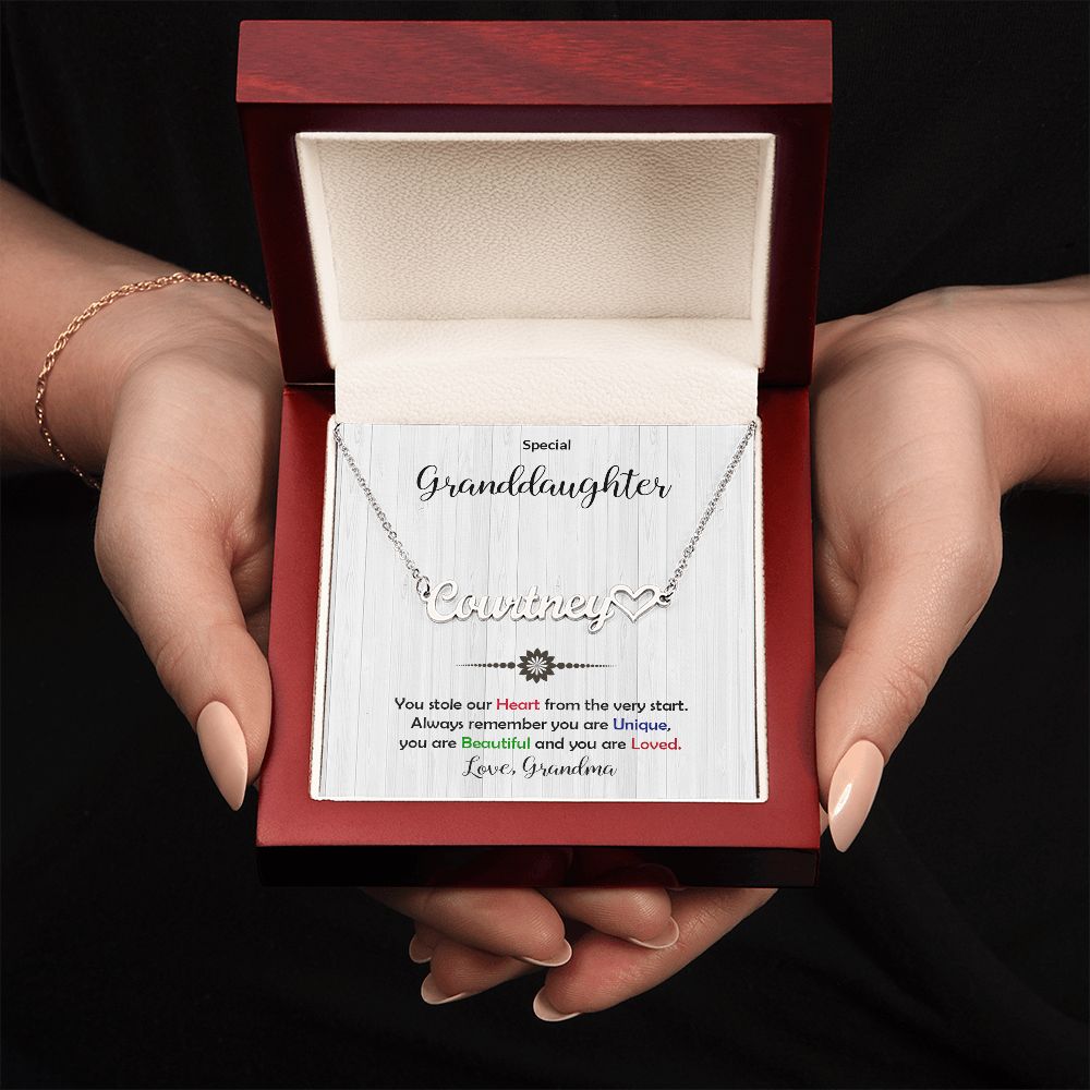 Granddaughter You Stole My Heart Personalized Name Necklace With Heart-[Heartfelt Family Gift]