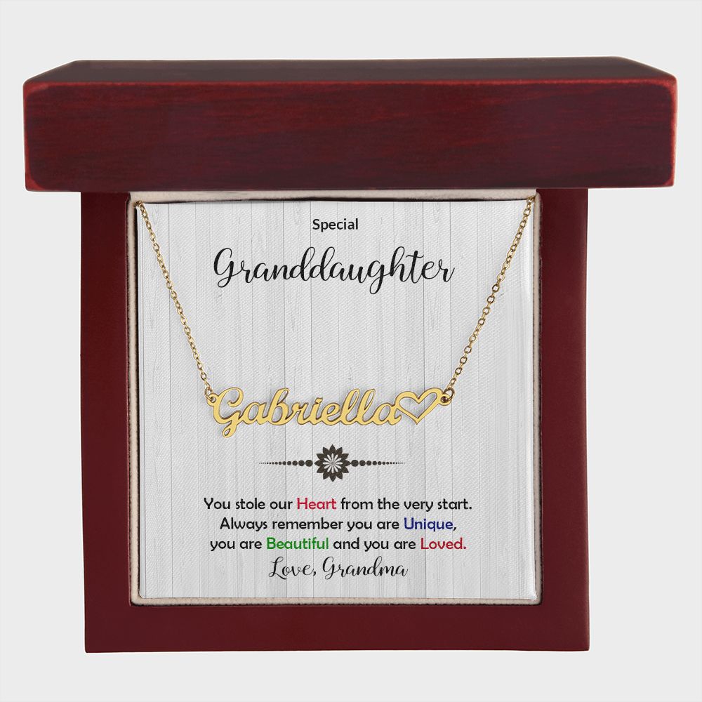 Granddaughter You Stole My Heart Personalized Name Necklace With Heart-[Heartfelt Family Gift]