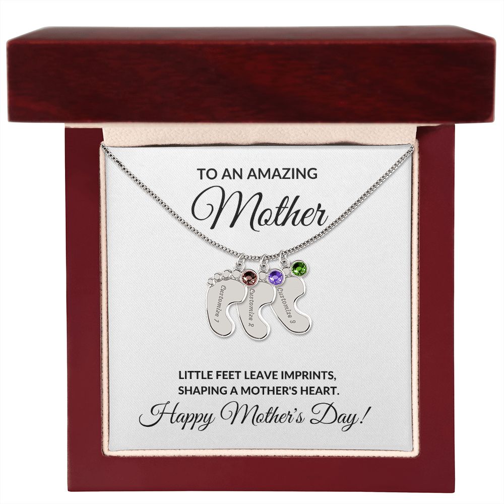 Happy Mother's Day Personalized Birthstone Baby Feet Necklace Gift-[Heartfelt Family Gift]