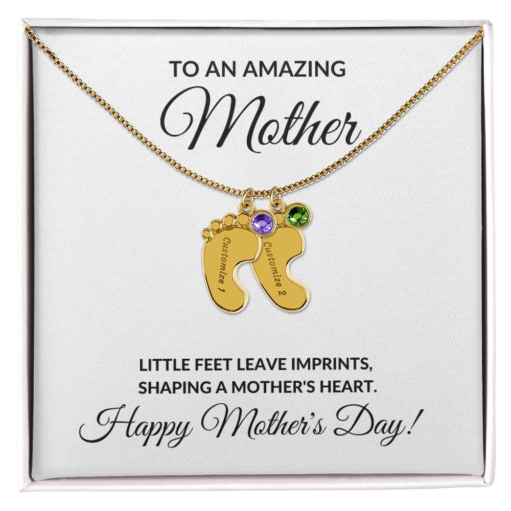 Happy Mother's Day Personalized Birthstone Baby Feet Necklace Gift-[Heartfelt Family Gift]
