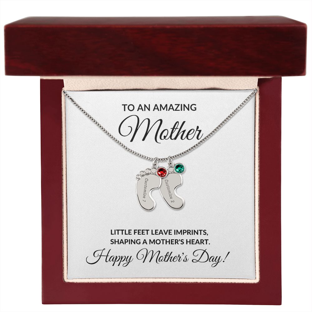 Happy Mother's Day Personalized Birthstone Baby Feet Necklace Gift-[Heartfelt Family Gift]