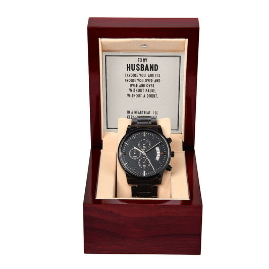 I choose you Black Chronograph Watch with Lighted Gift Box-[Heartfelt Family Gift]