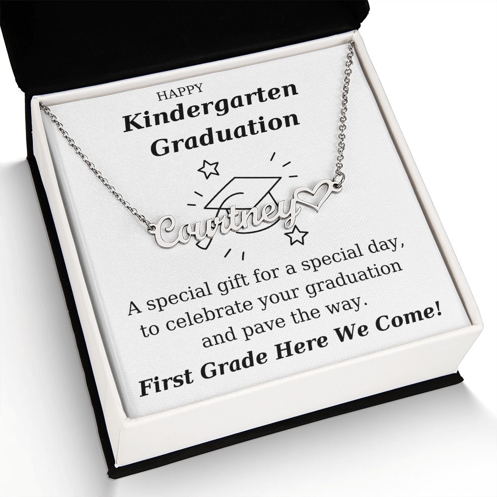 Kindergarten Graduation - Personalized Name Necklace With Heart-[Heartfelt Family Gift]