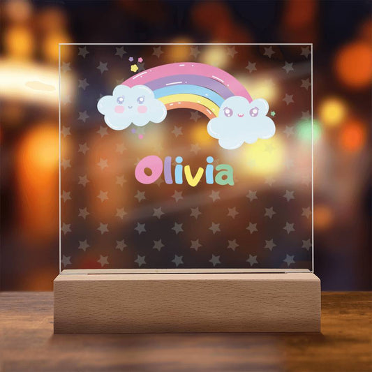 Little Girls Room Light Acrylic Night Light Personalized Name Rainbows-[Heartfelt Family Gift]