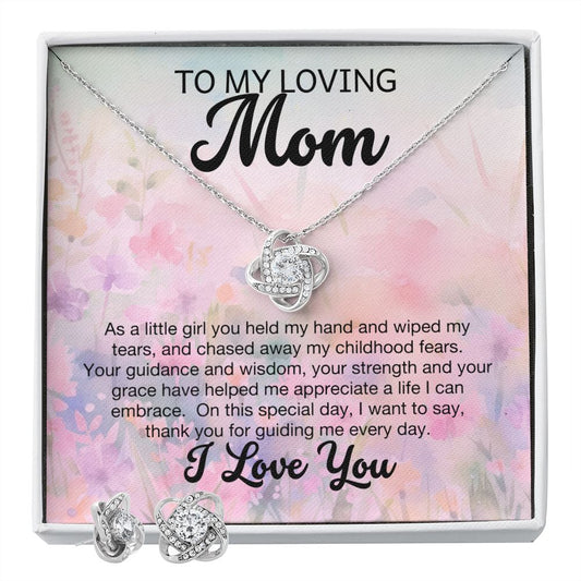 Loving Mom - Guidance and Wisdom - Love Knot Necklace Earring Set-[Heartfelt Family Gift]