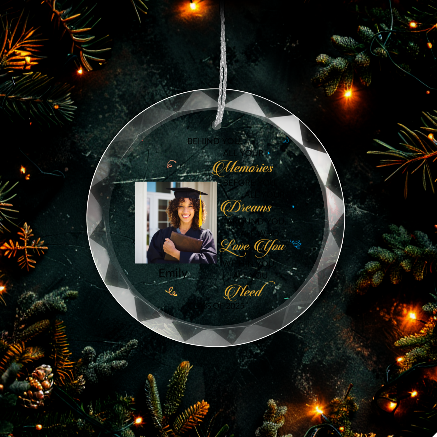 Graduation Glass Ornament With Gift Box-[Heartfelt Family Gift]