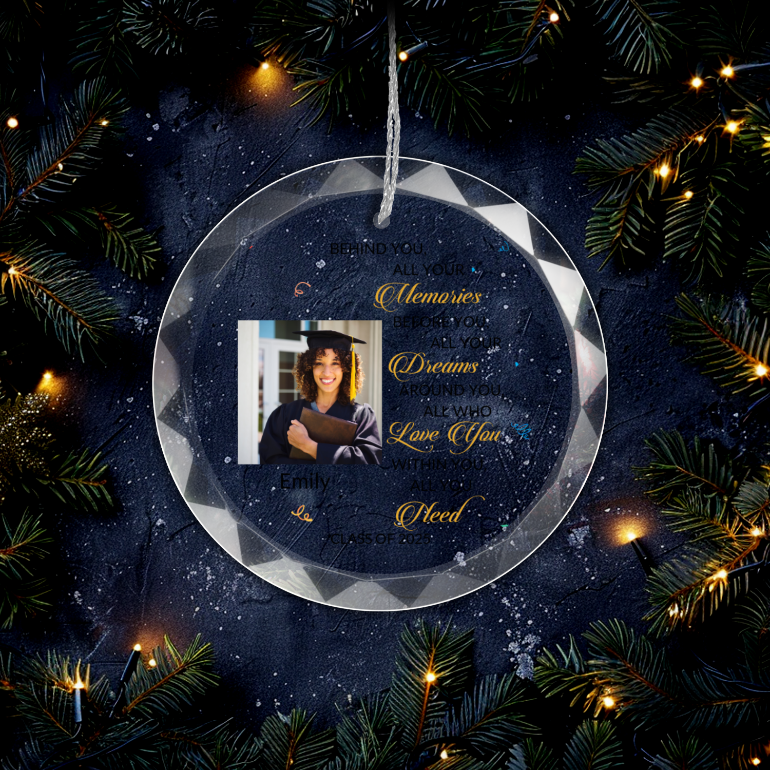 Graduation Glass Ornament With Gift Box-[Heartfelt Family Gift]