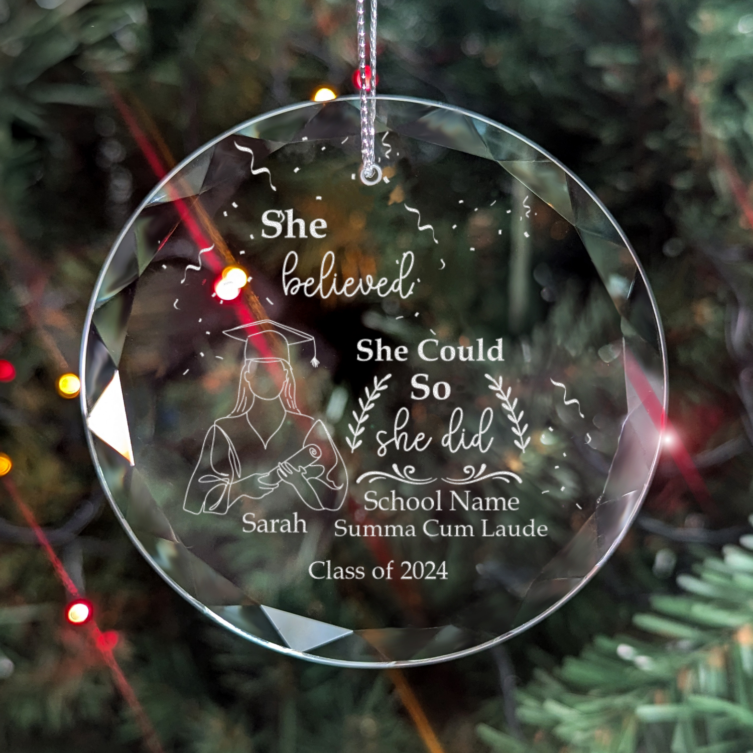 Graduation Glass Engraved Glass Ornament With Gift Box-[Heartfelt Family Gift]