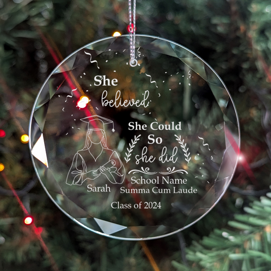 Graduation Glass Engraved Glass Ornament With Gift Box-[Heartfelt Family Gift]