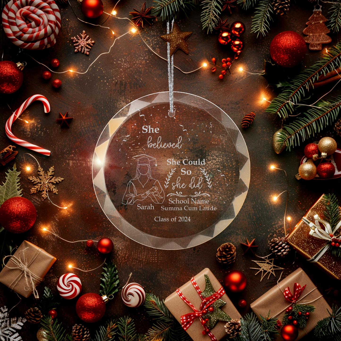 Graduation Glass Engraved Glass Ornament With Gift Box-[Heartfelt Family Gift]