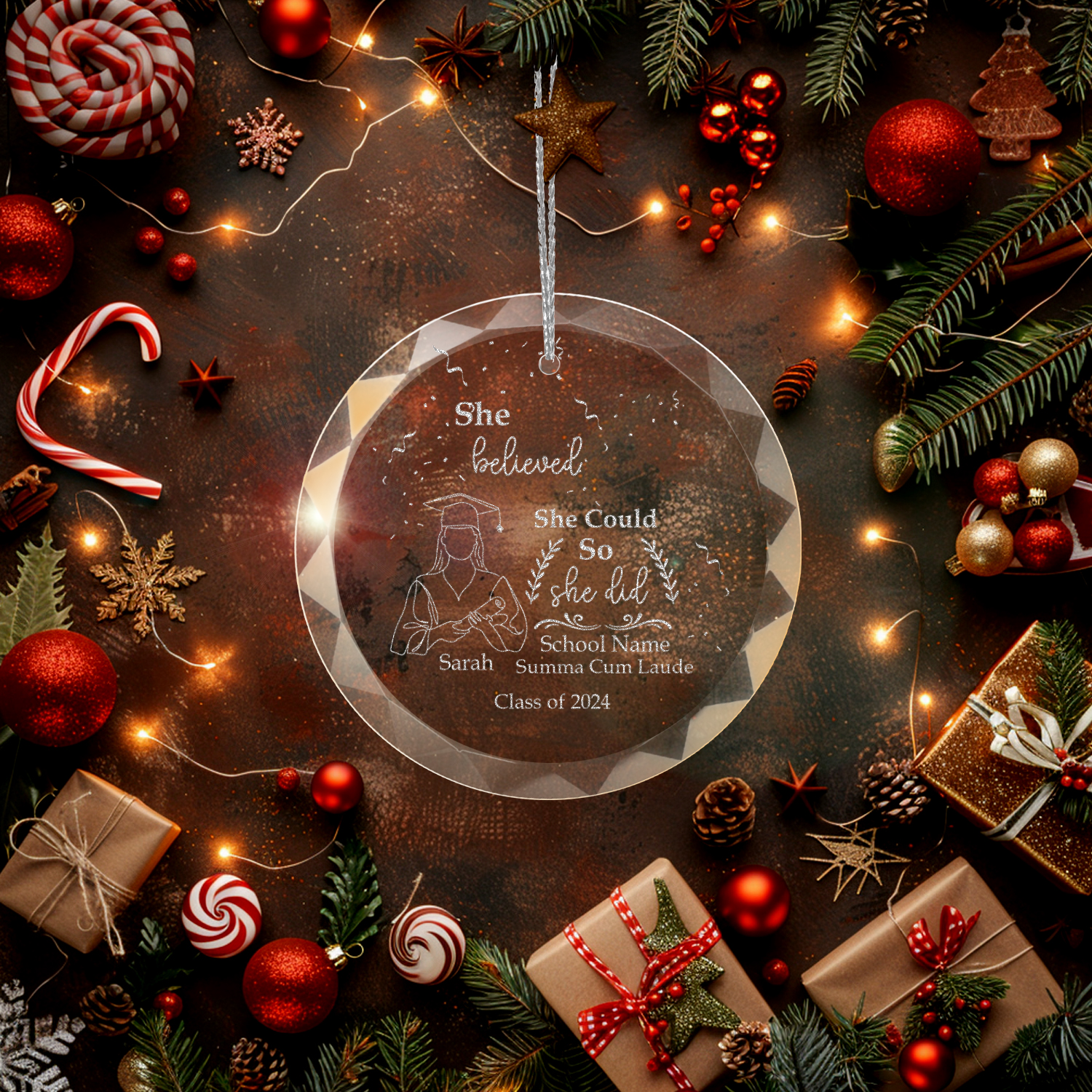 Graduation Glass Engraved Glass Ornament With Gift Box-[Heartfelt Family Gift]