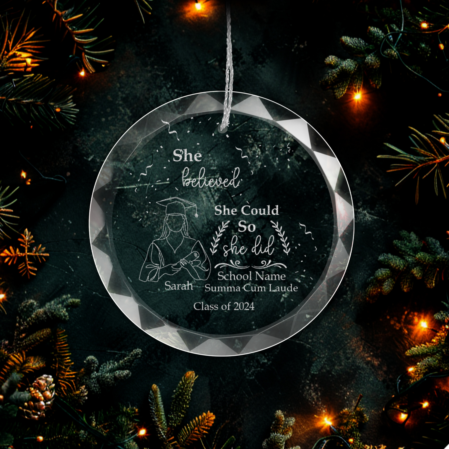 Graduation Glass Engraved Glass Ornament With Gift Box-[Heartfelt Family Gift]