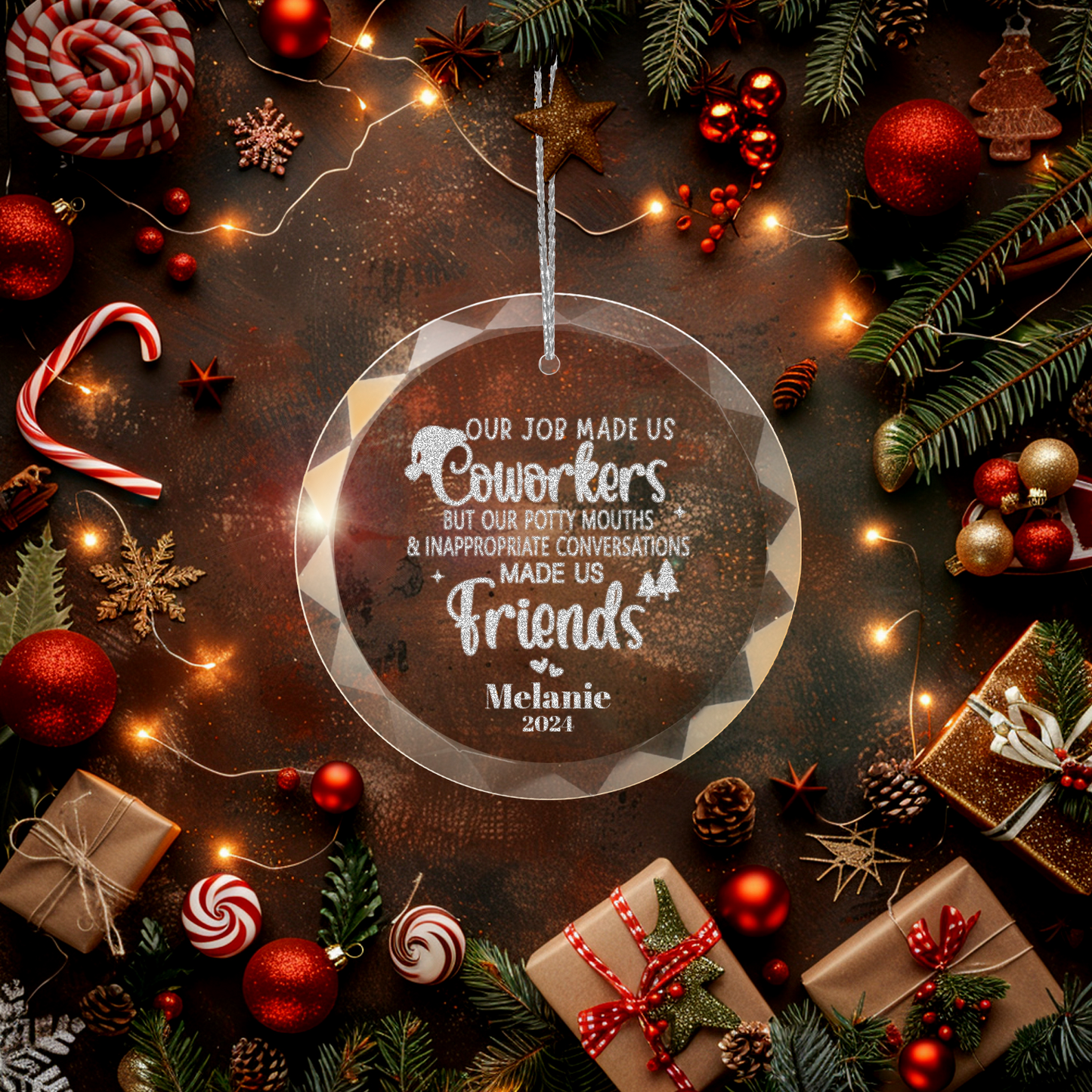 Classic Elegance Round Glass Engraved Premium Ornament With Gift Box-[Heartfelt Family Gift]