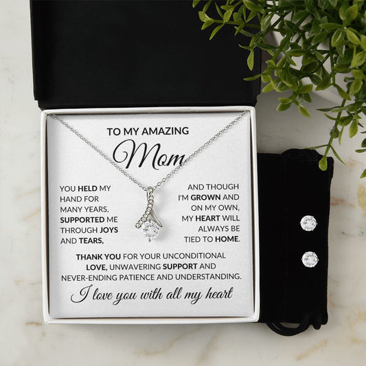 Mom Through Joy and Tears Petite Ribbon Necklace and Earring Gift Set-[Heartfelt Family Gift]