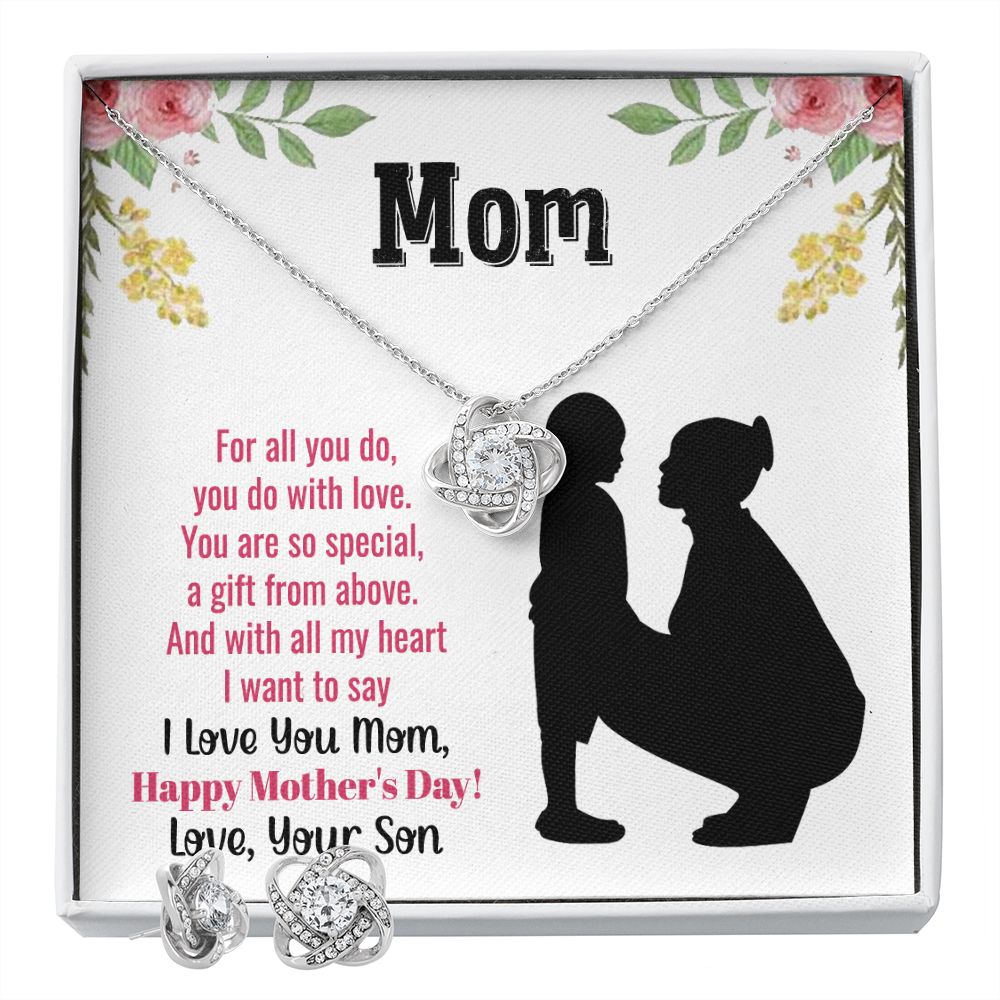 Mom Necklace And Earring Gift Set - Love Knot-[Heartfelt Family Gift]