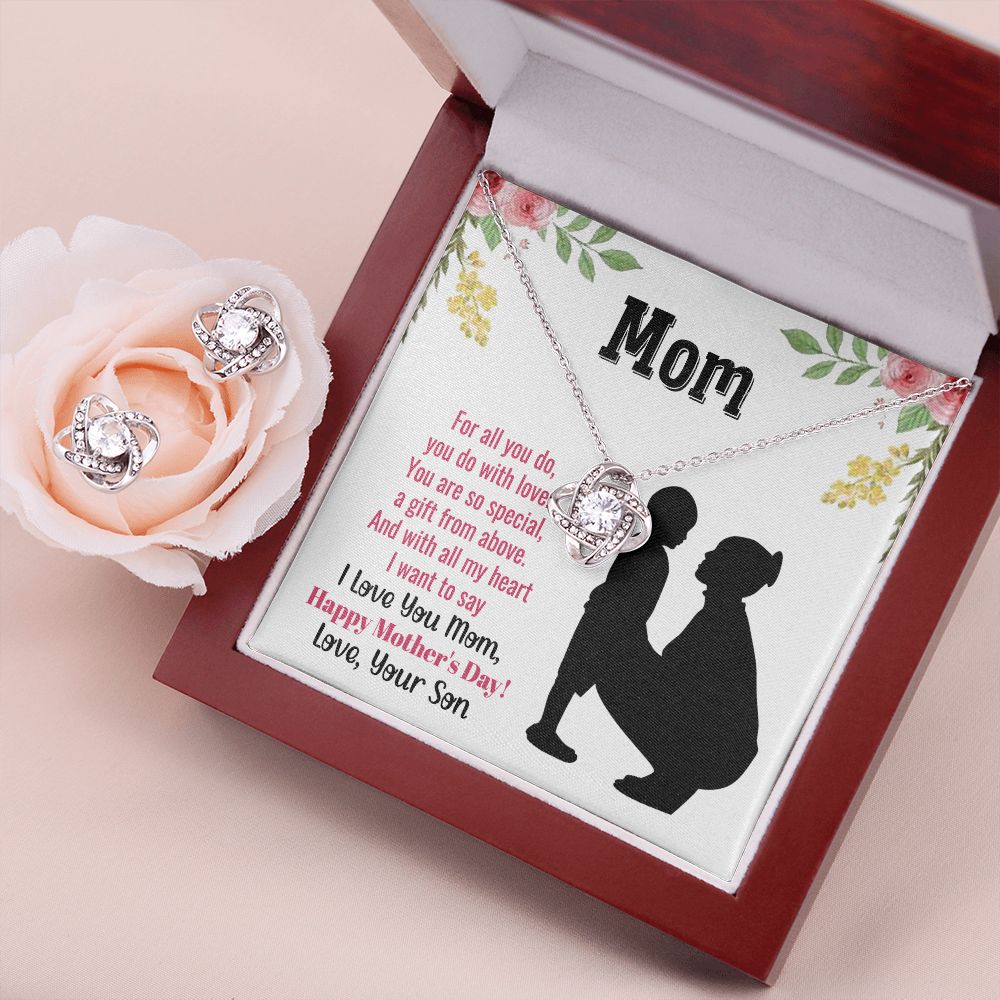 Mom Necklace And Earring Gift Set - Love Knot-[Heartfelt Family Gift]