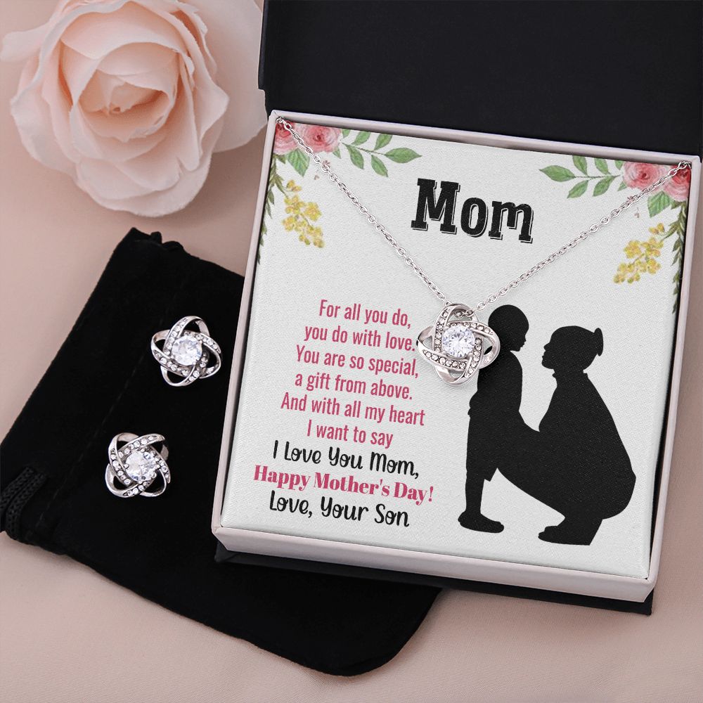 Mom Necklace And Earring Gift Set - Love Knot-[Heartfelt Family Gift]