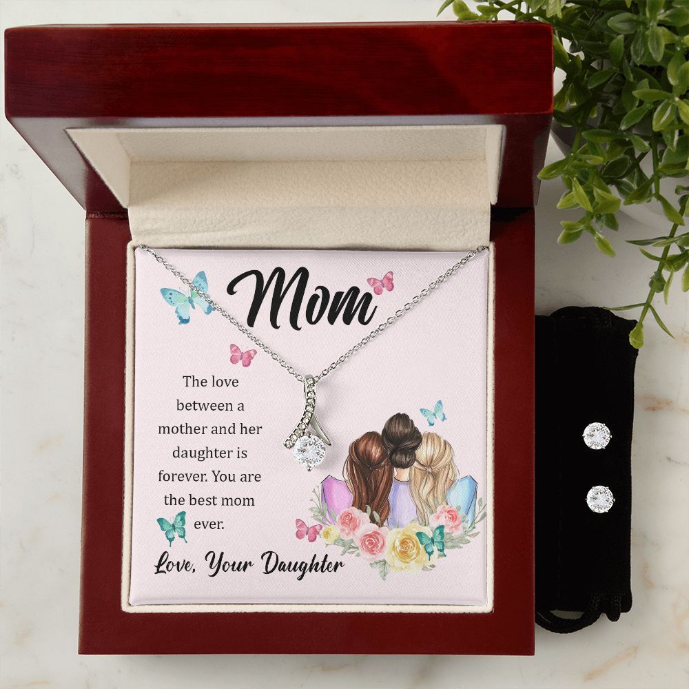 Mother And Daughter Love Is Forever Alluring Beauty Necklace Earring Set-[Heartfelt Family Gift]