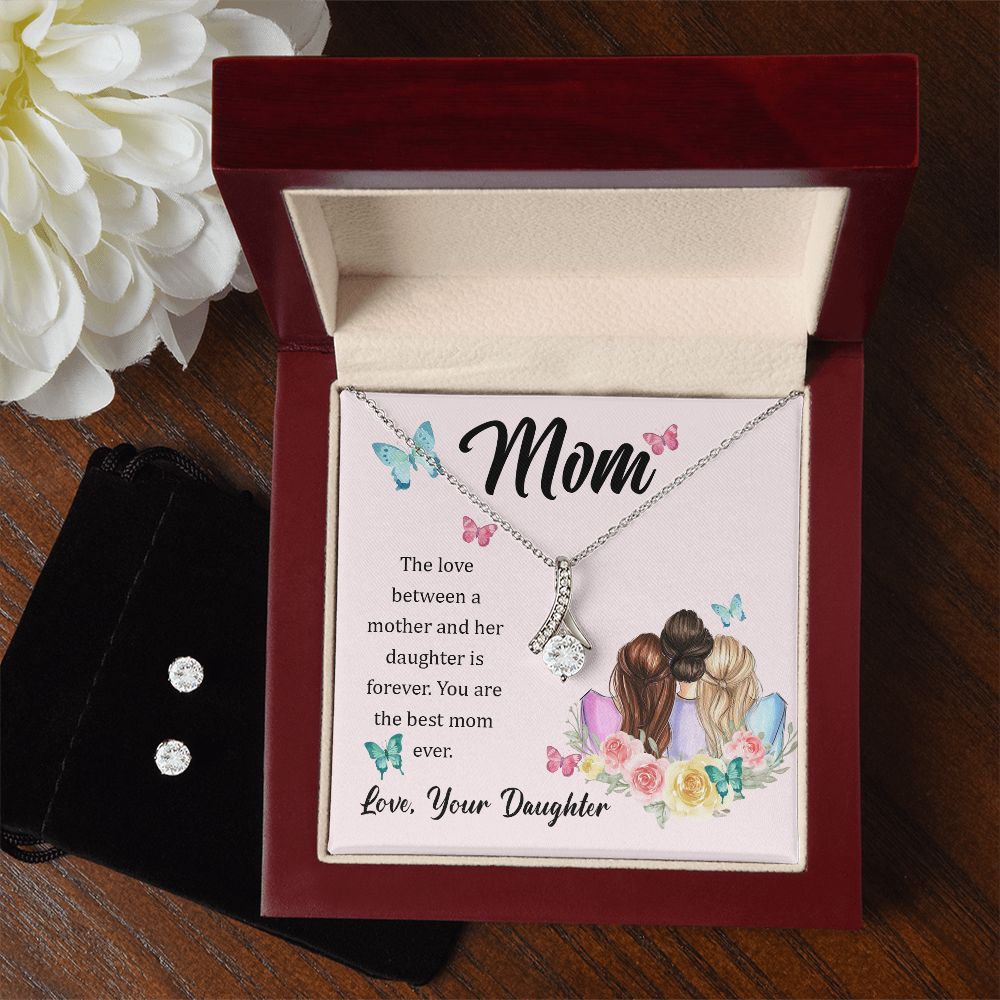 Mother And Daughter Love Is Forever Alluring Beauty Necklace Earring Set-[Heartfelt Family Gift]