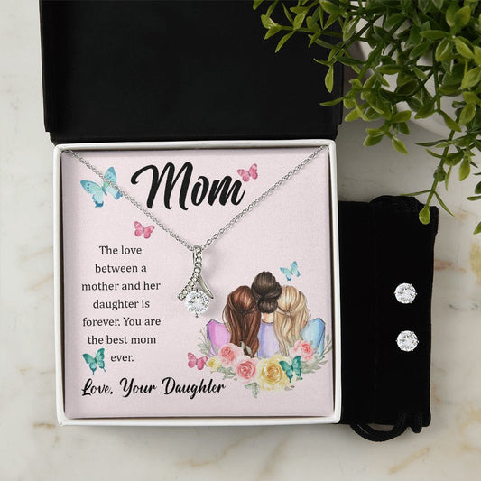Mother And Daughter Love Is Forever Alluring Beauty Necklace Earring Set-[Heartfelt Family Gift]