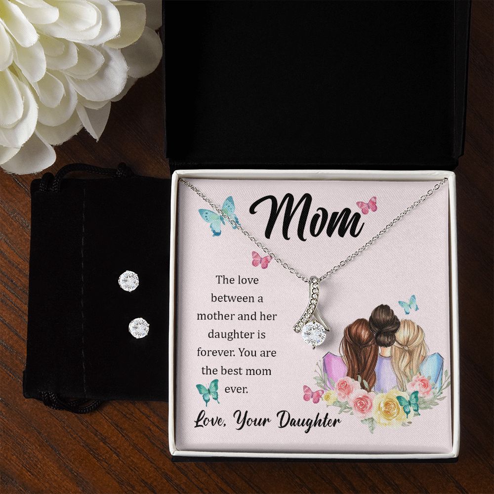 Mother And Daughter Love Is Forever Alluring Beauty Necklace Earring Set-[Heartfelt Family Gift]