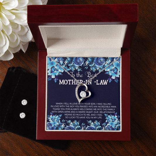 Mother in Law Forever Love Heart Necklace Earring Set-[Heartfelt Family Gift]