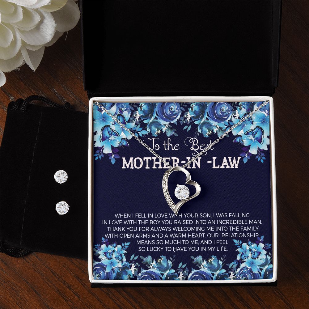 Mother in Law Forever Love Heart Necklace Earring Set-[Heartfelt Family Gift]