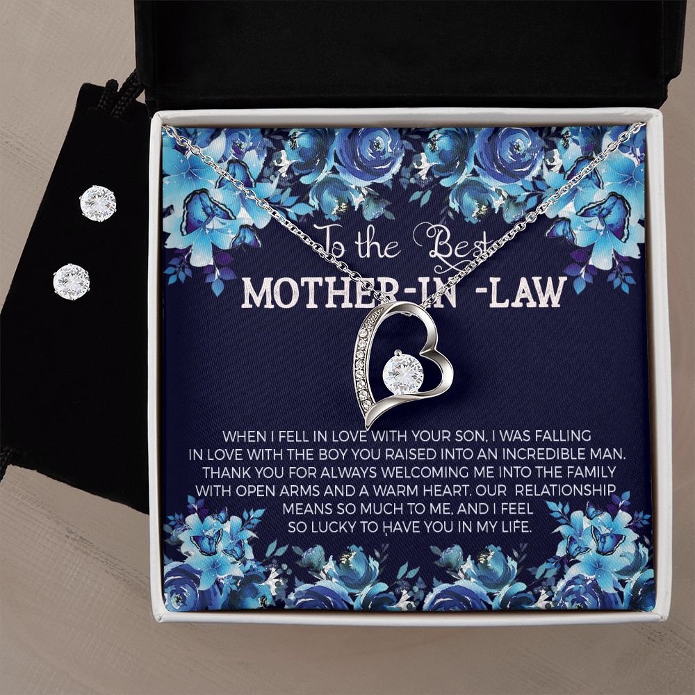 Mother in Law Forever Love Heart Necklace Earring Set-[Heartfelt Family Gift]